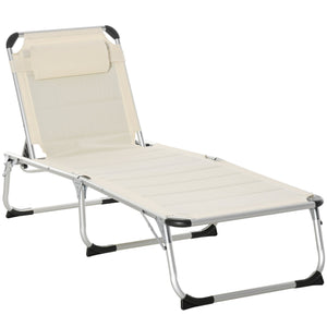English Elm Foldable Aluminum Chaise Lounge with Padded Headrest, 5-Position Recline, Portable Beach & Patio Lounger White W2225141503