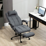 English Elm Executive Linen-Feel Fabric Office Chair High Back Swivel Task Chair With Adjustable Height Upholstered Retractable Footrest, Headrest and Padded Armrest, Dark Grey