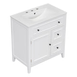 English Elm 30" Bathroom Vanity With Sink Top, Bathroom Vanity Cabinet With Door and Two Drawers, Solid Wood Frame, One Package, White