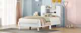 English Elm Twin Size Platform Bed With Storage Headboard,Multiple Storage Shelves On Both Sides,White