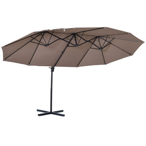 English Elm 14ft Patio Umbrella Extra Large Double-Sided Market Canopy with Crank, UV Protection & Sturdy Base Brown W2225141415