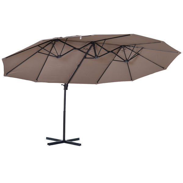 English Elm 14ft Patio Umbrella Extra Large Double-Sided Market Canopy with Crank, UV Protection & Sturdy Base Brown W2225141415