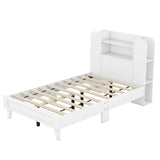 English Elm Twin Size Platform Bed With Storage Headboard,Multiple Storage Shelves On Both Sides,White