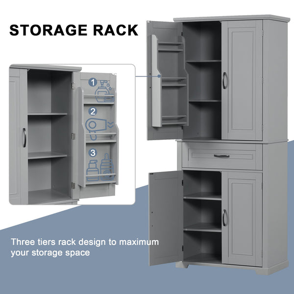 English Elm Bathroom Tall Storage Cabinet with Doors Drawer and Adjustable Shelf, MDF Build, Metal Handles, Anti-Tip Safety Grey WF308204AAE