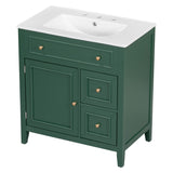 English Elm 30" Bathroom Vanity With Sink Top, Bathroom Vanity Cabinet With Door and Two Drawers, Solid Wood Frame, One Package, Green (Old Sku:Wf311620Aag)