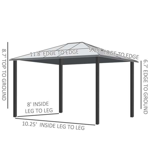 English Elm 10' X 12' Hardtop Gazebo With Uv-Blocking Roof, Aluminum Frame & Adjustable Curtains For Outdoor Bliss W2225S00002