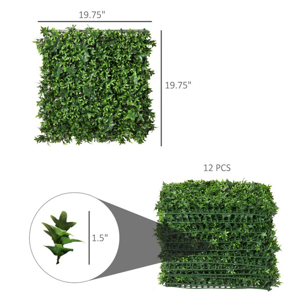 English Elm Artificial Boxwood Hedge Panels Set of 12 Uv Resistant Pe Faux Greenery Wall Coverage W2225141396