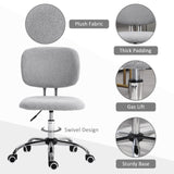 English Elm Cute Armless Office Chair, Teddy Fleece Fabric Computer Desk Chair, Vanity Task Chair With Adjustable Height, Swivel Wheels, Mid Back, Light Gray