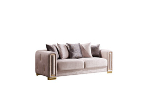 English Elm Impreza Art Deco Velvet Sofa with Gold Leg Accents for Glam Living Rooms Beige B009141287