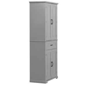 English Elm Bathroom Tall Storage Cabinet with Doors and Drawer, Adjustable Shelf, Anti-Tip Safety, MDF Finish Grey N725P210330E