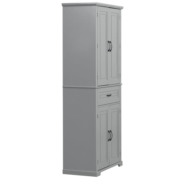 English Elm Bathroom Tall Storage Cabinet with Doors Drawer and Adjustable Shelf, MDF Build, Metal Handles, Anti-Tip Safety Grey WF308204AAE