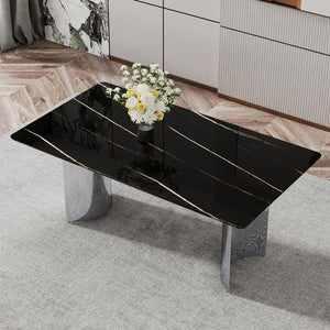English Elm Modern Faux Marble Glass Top Dining Table with Polished Silver Legs for Elegant Spaces W1151S03375