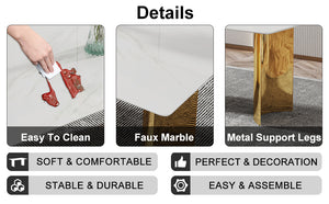 English Elm Modern Minimalist Dining Table With White Imitation Marble Top & Gold Metal Legs - 71" X 39" W1151S04320