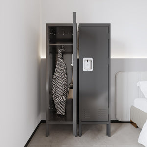 English Elm 1 Door Tall Metal Storage Locker Slim Industrial Cabinet for Bedroom or Gym Grey W396122094