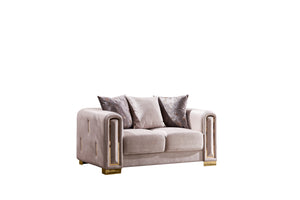 English Elm IMPREZA Opulent 3PC Velvet Living Room Set with Gold Birch Frame, Glamorous Metallic Accents and Comfort Beige B009S01947