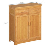 English Elm Bathroom Storage Cabinet, Bamboo Floor Cabinet With Drawers, Double Doors and Adjustable Shelves, Natural