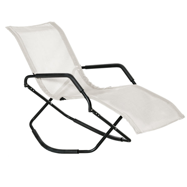 English Elm Rocking Steel Chaise Lounge Rocker for Sunbathing - Foldable Portable Outdoor Patio Recliner White W2225141375