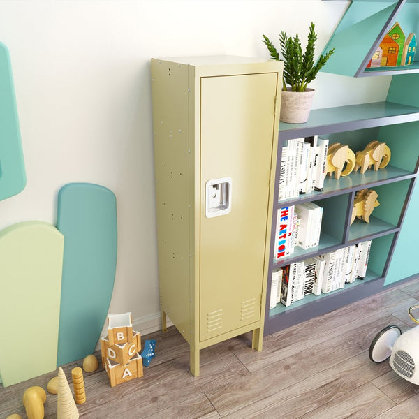 English Elm 1 Door Tall Metal Storage Locker Slim Industrial Cabinet for Bedroom or Gym Yellow W396122097