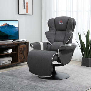 English Elm Manual Linen Recliner Swivel Chair with Footrest, 150° Recline, 360° Rotation, Dual Cup Holders, Black W2225141479