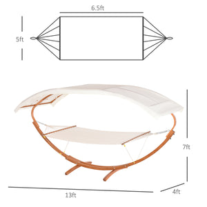 English Elm Outsunny Wooden Hammock with Stand & Canopy — Extra Large Cotton Nap Bed, Boho Outdoor Relaxation W2225141381