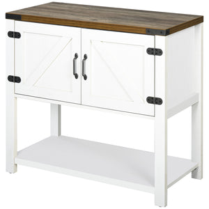 English Elm Farmhouse Barn-Door Sideboard Buffet Cabinet with Drawer, Adjustable Shelf, Rustic Industrial Storage White W2225141245