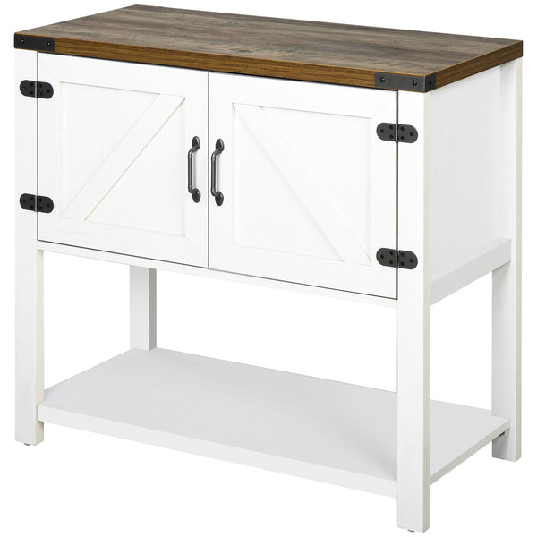 English Elm Farmhouse Barn-Door Sideboard Buffet Cabinet with Drawer, Adjustable Shelf, Rustic Industrial Storage White W2225141245