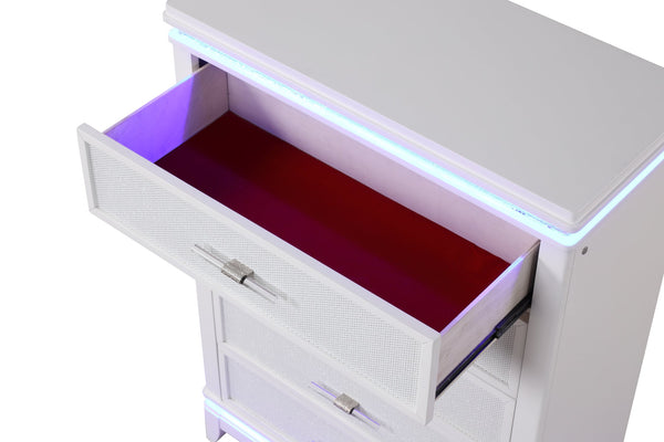 English Elm Opium 5-Drawer Chest with Crystal Accents, Integrated LED Lighting, Diamond Pulls & Spacious Storage B009127712