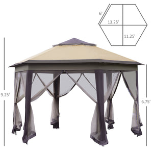 English Elm 13' Hexagonal Pop Up Gazebo Tent with 6 Zippered Mesh Walls, Steel Frame, UV & Water-Resistant Canopy W2225141508