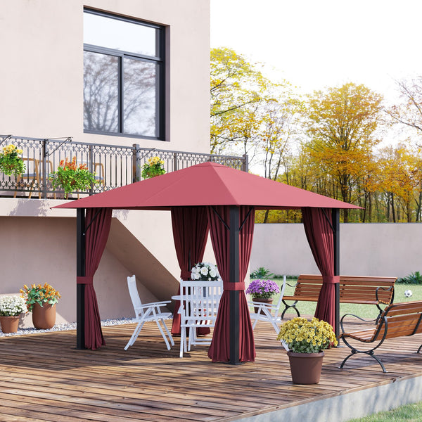 English Elm 10' Outdoor Retractable Pergola Canopy with Aluminum Frame, UV-Proof Fabric, Smooth Slide Rails for Patio Comfort Red W2225141445