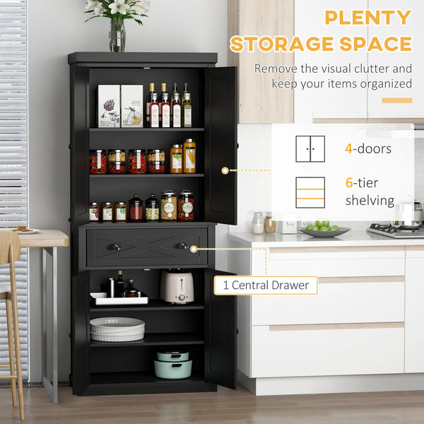 English Elm Freestanding Modern Farmhouse Pantry Cabinet with 6-Tier Storage, 4 Doors, 1 Drawer, Anti-Tip Black W2225S00017