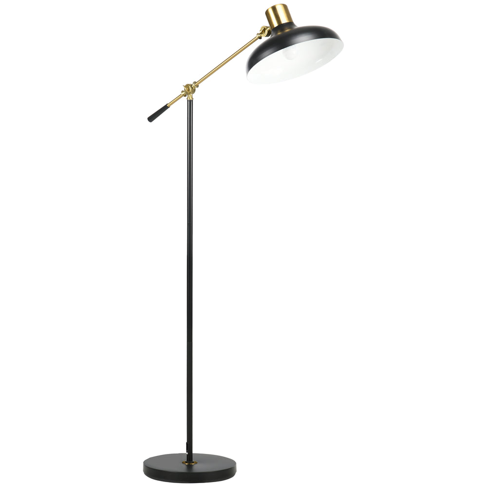 English Elm Adjustable Industrial Floor Lamp Black Gold – Rotatable Arm & Shade, Height Adjustable 48.8–65" W2225141496