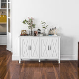 English Elm Buffet Cabinet, 47" Sideboard With 4 Barn Doors and 2 Adjustable Shelves, Farmhouse Coffee Bar Cabinet, White