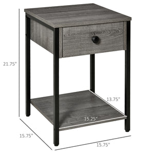 English Elm Industrial End Table with Drawer & Open Shelf, Grey Wood Grain Top, Black Metal Frame, 66lb Capacity, Compact Accent Table for Living Room or Bedroom (15.75"x15.75"x21.75") W2225141480