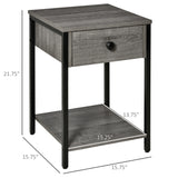 English Elm Industrial End Table With Storage Shelf, Accent Side Table With Drawer For Living Room, Or Bedroom, Grey