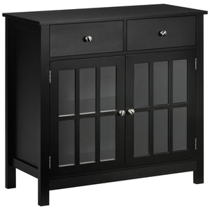 English Elm Sideboard Elegant Black Buffet Cabinet with Glass Doors, Adjustable Shelf, 2 Drawers & Anti-Tip Safety W2225141471