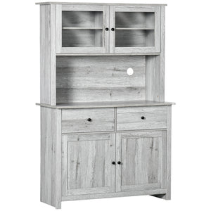 English Elm 63.5" Kitchen Buffet Hutch with Pantry Storage, Adjustable Shelves, Drawers, Glass Doors, Ash Grey, Cable Management W2225141470