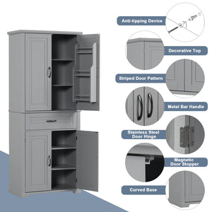 English Elm Bathroom Tall Storage Cabinet with Doors and Drawer, Adjustable Shelf, Anti-Tip Safety, MDF Finish Grey N725P210330E