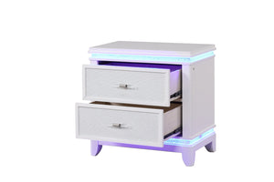 English Elm Opium 2-Drawer Nightstand with Mirror-Embellished Front, LED Ambient Lighting, Open Shelf & Spacious Drawer G150108868