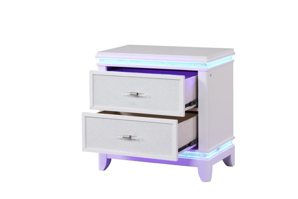 English Elm Opium 2-Drawer Nightstand with Mirror-Embellished Front, LED Ambient Lighting, Open Shelf & Spacious Drawer G150108868