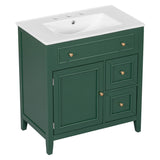 English Elm 30" Bathroom Vanity With Sink Top, Bathroom Vanity Cabinet With Door and Two Drawers, Solid Wood Frame, One Package, Green (Old Sku:Wf311620Aag)