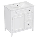 English Elm 30" Bathroom Vanity With Sink Top, Bathroom Vanity Cabinet With Door and Two Drawers, Solid Wood Frame, One Package, White