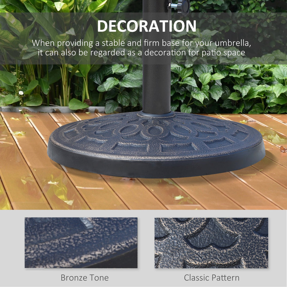 English Elm 17" 26 lb Round Resin Umbrella Base Stand with Decorative Bronze Pattern, Easy Setup for Φ1.5"/Φ1.89" Poles, Patio Lawn Deck Garden W2225141425