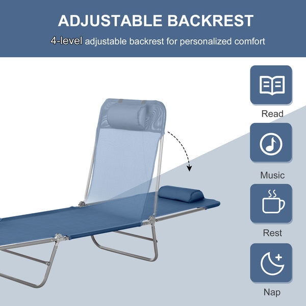 English Elm Folding Chaise Lounge Pool Chair - 6-Position Reclining Outdoor Lounge, Portable & Breathable Blue Mesh W2225141506