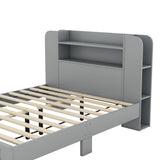 English Elm Full Size Platform Bed With Storage Headboard,Multiple Storage Shelves On Both Sides,Grey