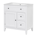 English Elm 30" Bathroom Vanity With Sink Top, Bathroom Vanity Cabinet With Door and Two Drawers, Solid Wood Frame, One Package, White