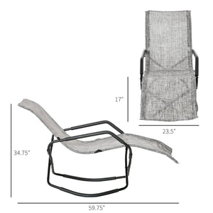 English Elm Rocking Steel Chaise Lounge Rocker for Sunbathing - Foldable Portable Outdoor Patio Recliner Gray W2225141502