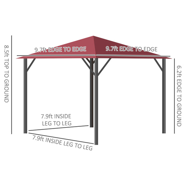 English Elm 10' Outdoor Retractable Pergola Canopy with Aluminum Frame, UV-Proof Fabric, Smooth Slide Rails for Patio Comfort Red W2225141445