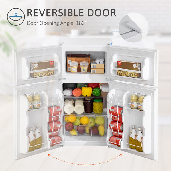 English Elm Double Door Compact Refrigerator 3.2 Cu Ft with Freezer and Reversible Hinge for Dorm W2225141451