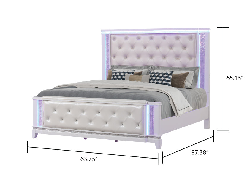 English Elm Queen Luxe Milky White Bed Frame with Sleek Lines, Modern Finish, and Luxurious Designer Detail for Bedroom Comfort B009S01016