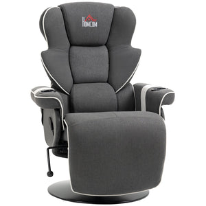 English Elm Manual Linen Recliner Swivel Chair with Footrest, 150° Recline, 360° Rotation, Dual Cup Holders, Black W2225141479